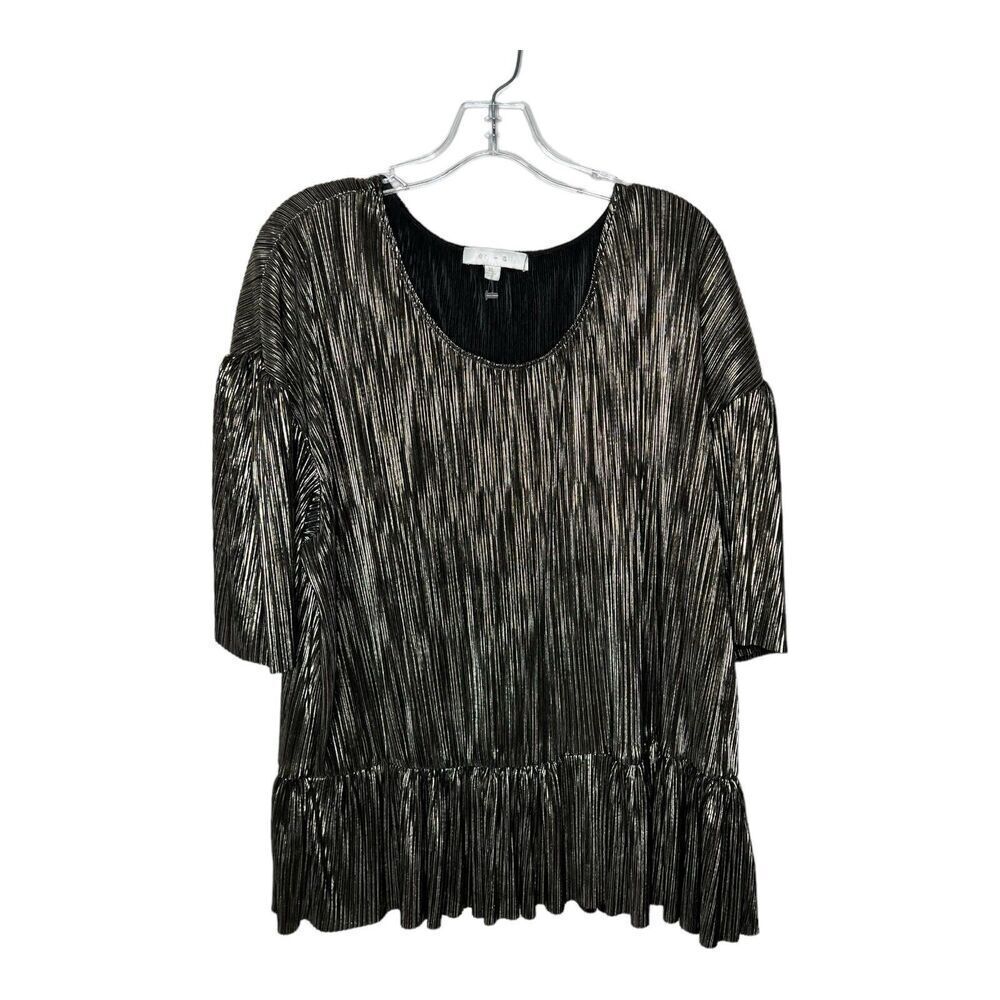 Anthropologie Eri Ali Metallic Gold Peplum Top Womens Size XL Party Event Blouse